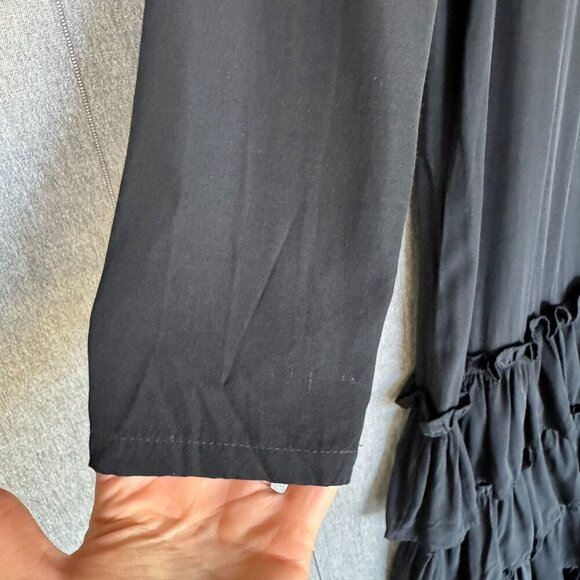 Vintage Anna Bella Designs Black Rayon Long Puff Sleeve Ruffle Hem Maxi Dress - Picture 7 of 11